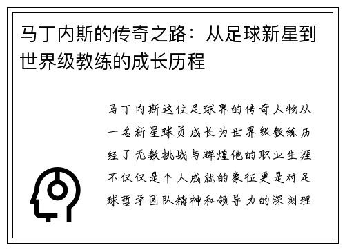 马丁内斯的传奇之路：从足球新星到世界级教练的成长历程
